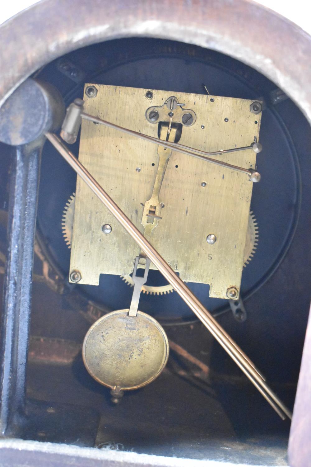 A Mid 20th Century String Inlaid Mahogany Napoleon Hat Mantle Clock with Ting-Tang Movement, 50cm - Image 2 of 4