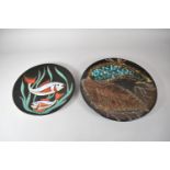 A Continental Glazed Fish Plaque, 31.5cm Diameter and Leaf Decorated Plaque, 38cm Diameter