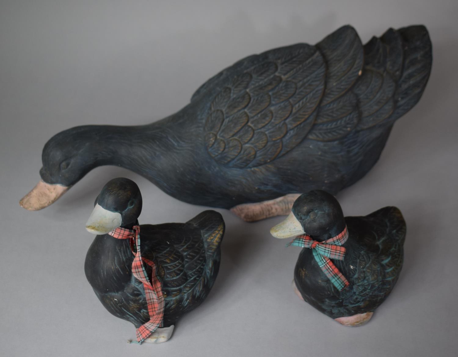 A Collection of Three Duck Ornaments, The Largest 51cm Long