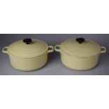 Two French Cream Glazed Cast Iron Cooking Pans and Lids