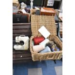 A Wicker Basket Containing Cottons and Wools, Prolectrix Sewing Machine (Untested)