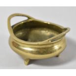 A Small Bronze Chinese Censer of Squat Bulbous Form Two Looped Handles and Six Character Mark to