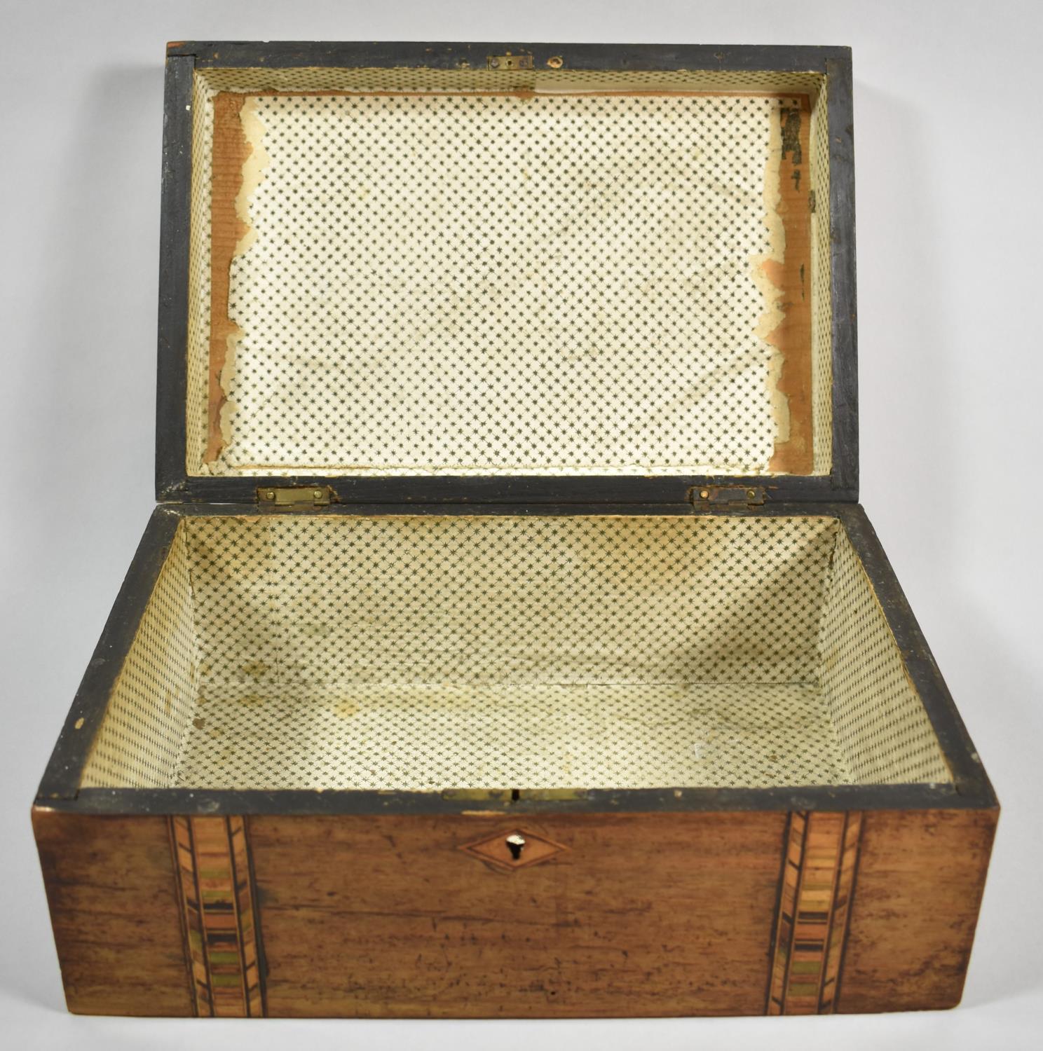 A Continental Walnut Work Box with Banded Inlay, 30cm wide - Image 3 of 3