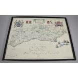 A Framed Reproduction Johan Blaeu Map of Sussex in 1648, 51cm wide