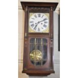 An Edwardian Brass Mounted Wall Clock with Eight Day Movement, 68cm high