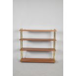 A Modern Wall Hanging Shelf Rack with Brass Supports, 76cm wide