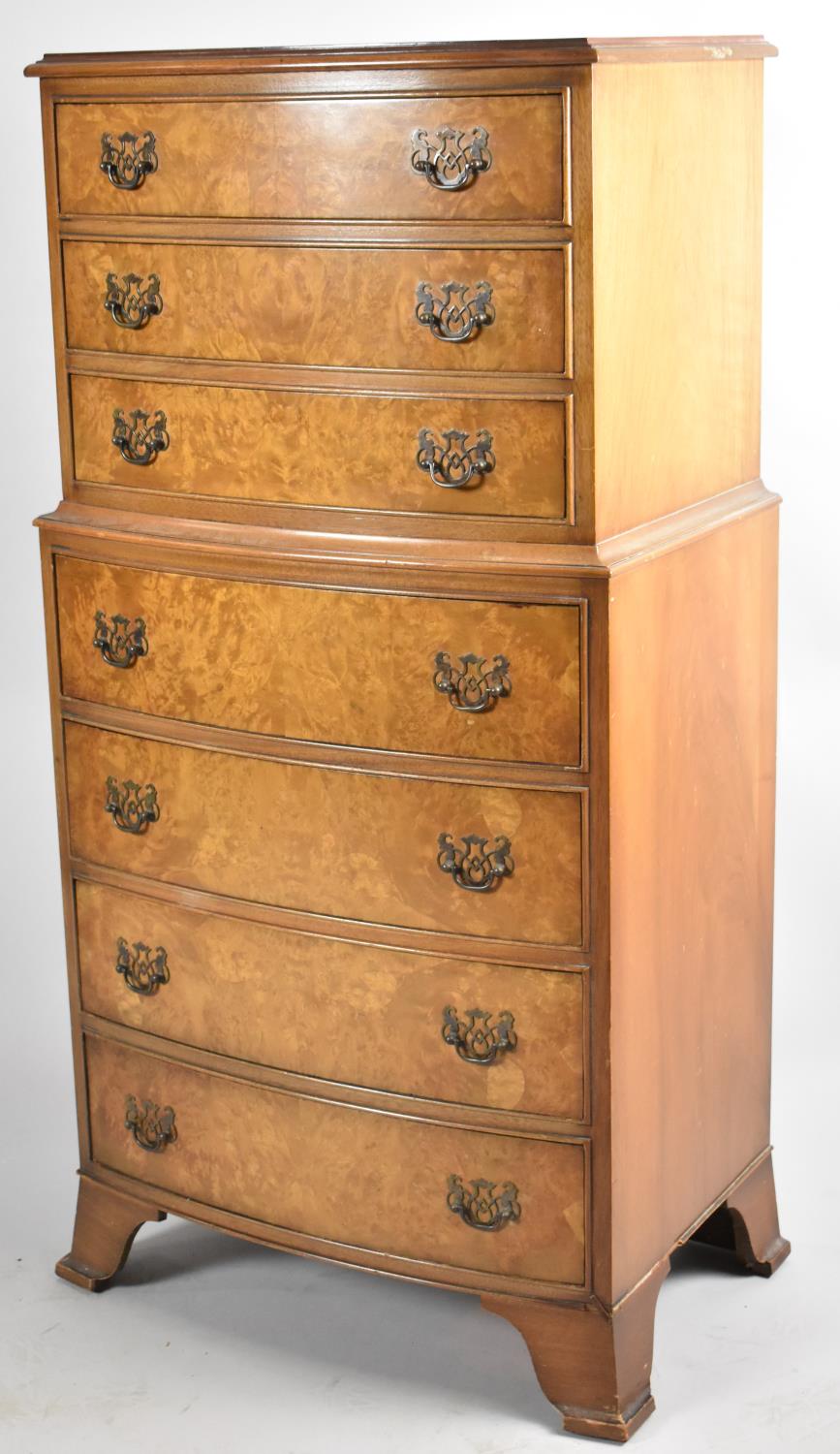 A Small Mid 20th Century Bow Fronted Chest on Chest, Bracket Feet, 55cm wide