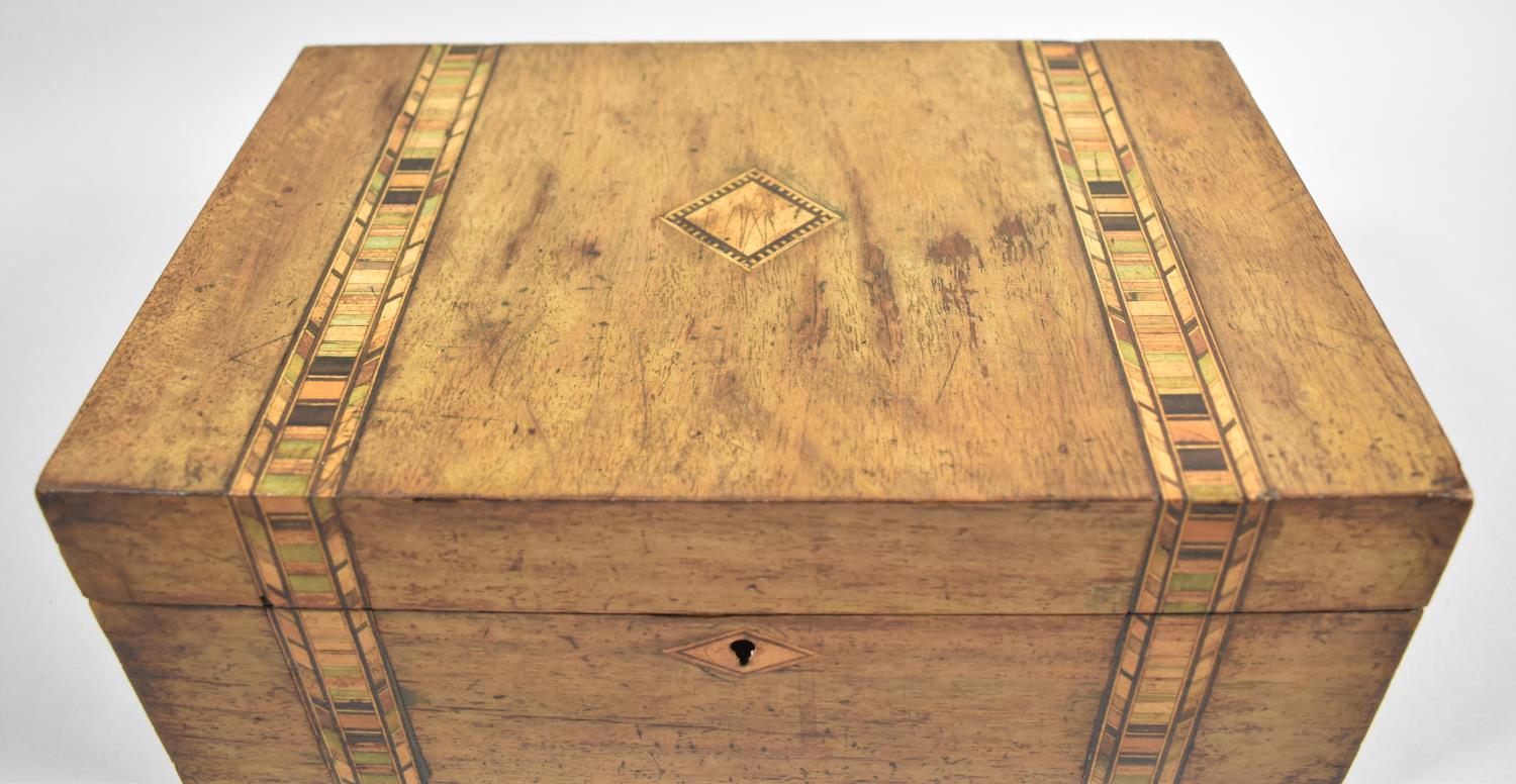 A Continental Walnut Work Box with Banded Inlay, 30cm wide - Image 2 of 3