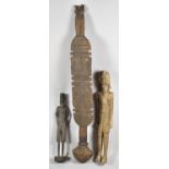 A Carved African Tribal Club, 73cm Long, A Carved African Carved Maasai Figure, 43cm high and One