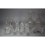 A Collection of Various Glassware to include Pair of Decanters (AF) Custard Jugs, Bud Vases, Jug,