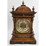 A Late 19th Century Oak Cased Bracket Type Clock with Pierced Brass Mounts and Spandrels, 46cm wide