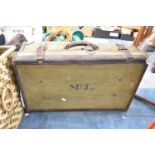 A Vintage Leather and Canvas Suitcase, the Hinged Lid Monogrammed Mc L, 60.5cm wide