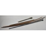 Two Tribal Wooden Bows, Ebony Walking Stick, Swagger Stick and Small Palm Wood Tribal Club