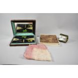 A 1950's Part Manicure Set, Travel Alarm Clock and a Handkerchief Pouch