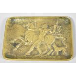 A Cast Brass Rectangular Dish Decorated In Relief with Horse, Groom and Dog and Inscribed Verso "