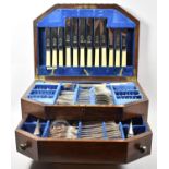 An Edwardian Canteen of Silver Plated and Bone Handled Cutlery in Fitted Top Section and Drawer,