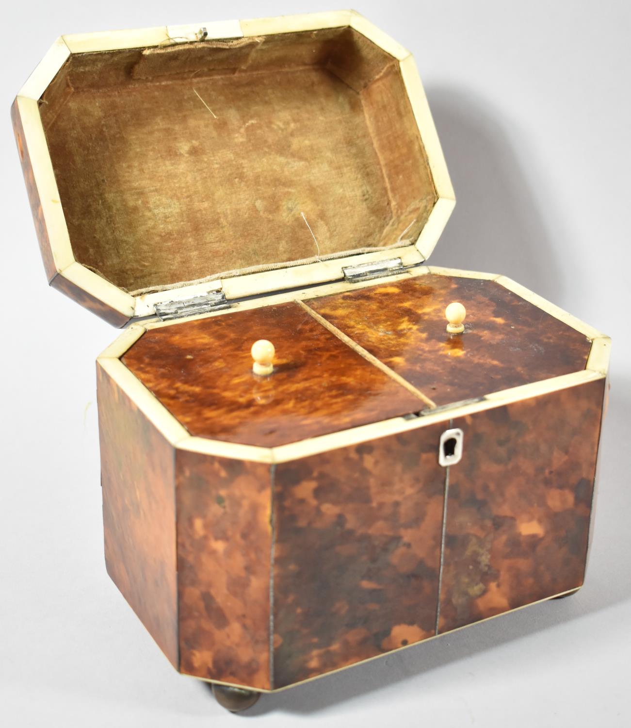 A Regency Tortoiseshell Tea Caddy with Silver Escutcheon Monogrammed J H W to Hinged Lid Giving - Image 2 of 2