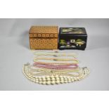 A Straw Work Jewellery Box Containing Costume Jewellery and a Japanese Lacquered Musical Example ,