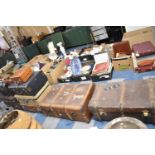 A Collection of Two Vintage Travelling Trunks, Five Vintage and Leather Suitcases, Two Briefcases