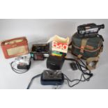 A Collection of Cameras and Accessories to Include Camcorder in Carry Bag, Polaroid Camera etc