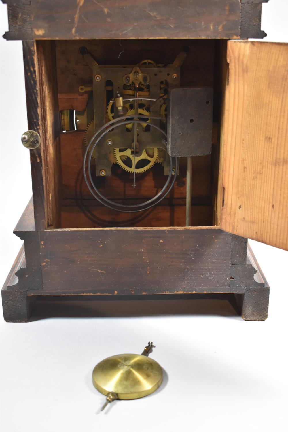 A Late 19th Century Oak Cased Bracket Type Clock with Pierced Brass Mounts and Spandrels, 46cm wide - Image 3 of 4