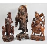 A Collection of Three Carved Oriental Wooden Figures to Include Immortals, Guanyin etc Tallest