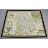 A Framed Reproduction Map of Shropshire After John Speed, 52cm Wide