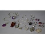 A Collection of Various Silver Mounted Jewellery Having Various Stones to Include Amber, Blue