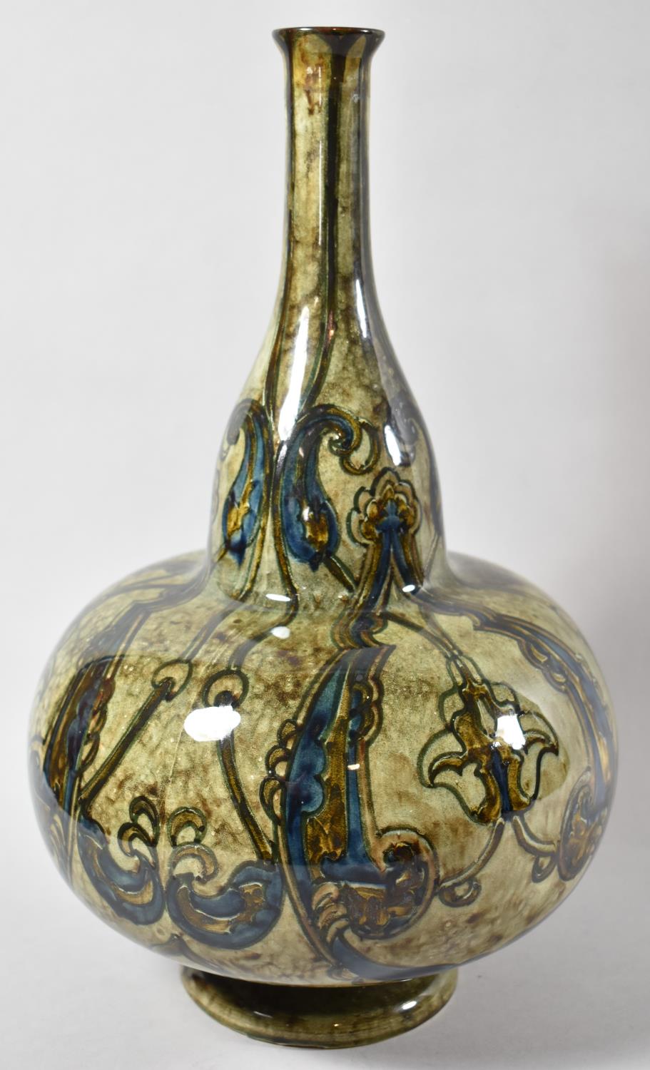 A Rozenburg Den Haag Dutch Earthenware Glazed Vase of Globular Form with Tapering Neck Painted in