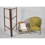 A Dolls Loom Armchair, Teddy Bears, Deck Chair and a Small Towel Rail