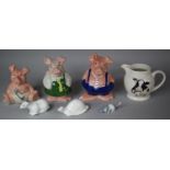 Three NatWest Pig Money Boxes together with Two Aynsley Animal Ornaments, Polar Bear and Tortoise,