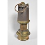 An Early Miner's Brass and Iron Safety Lamp, 21cm high