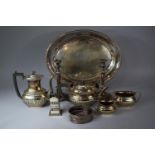 A Large Oval Silver Plated Tray, Four Piece Silver Plated Teaservice, Pair of Sheffield Plate