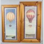 Two Pine Framed Ballooning Prints, Tallest 62cm High