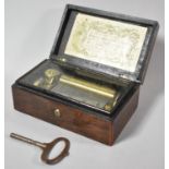 A Small French Rosewood Musical Box with 8cm Barrel Playing Six Airs entitled on Inner Paper