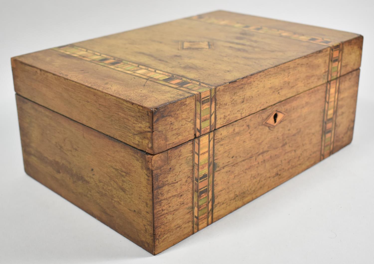 A Continental Walnut Work Box with Banded Inlay, 30cm wide