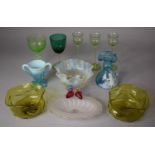 A Collection of Various 19th Century and Later Glassware to include Uranium Glass Liqueurs on Long