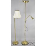 A Modern Gilt Metal Uplighter/Reading Lamp and an Adjustable Standard Lamp