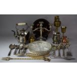 A Collection of Various Metalwares to include Three Branch Candelabra, Ceramic Handled Copper and