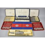 A Collection of Various Cased Cutlery to Include Community Plate, Fruit Knives, Butter Knives,