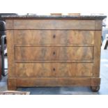 A French Walnut Four Drawer Commode with Marble Top, 114cm wide