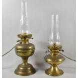 Two Brass Electric Table Lamps in the Form of Oil Lamps