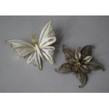 Two Silver Filigree Brooches, Flower Head and Butterfly