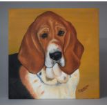 A Framed Mounted Oil on Canvas Depicting Dog, Signed Cawcutt, 30cm Square
