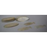 A Collection of Oriental Mother of Pearl Counters to Include Twenty Four Oval Examples with Carved