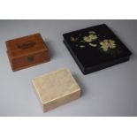 A Shagreen Rectangular Cigarette Box, Oriental Lacquered Box Decorated with Daisies and Butterfly