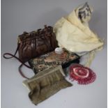 A Collection of Vintage Ladies Evening Bags, Beadwork Purse, Silver Plated Chain Mail Purse, Pince