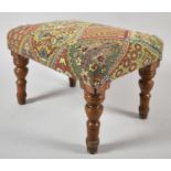 A Late Victorian/Edwardian Small Rectangular Footstool, Has had Worm and has Been Reupholstered,