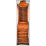 A Reproduction Inlaid Bureau Bookcase with Fall Front to Fitted Interior, Four Base Drawers and