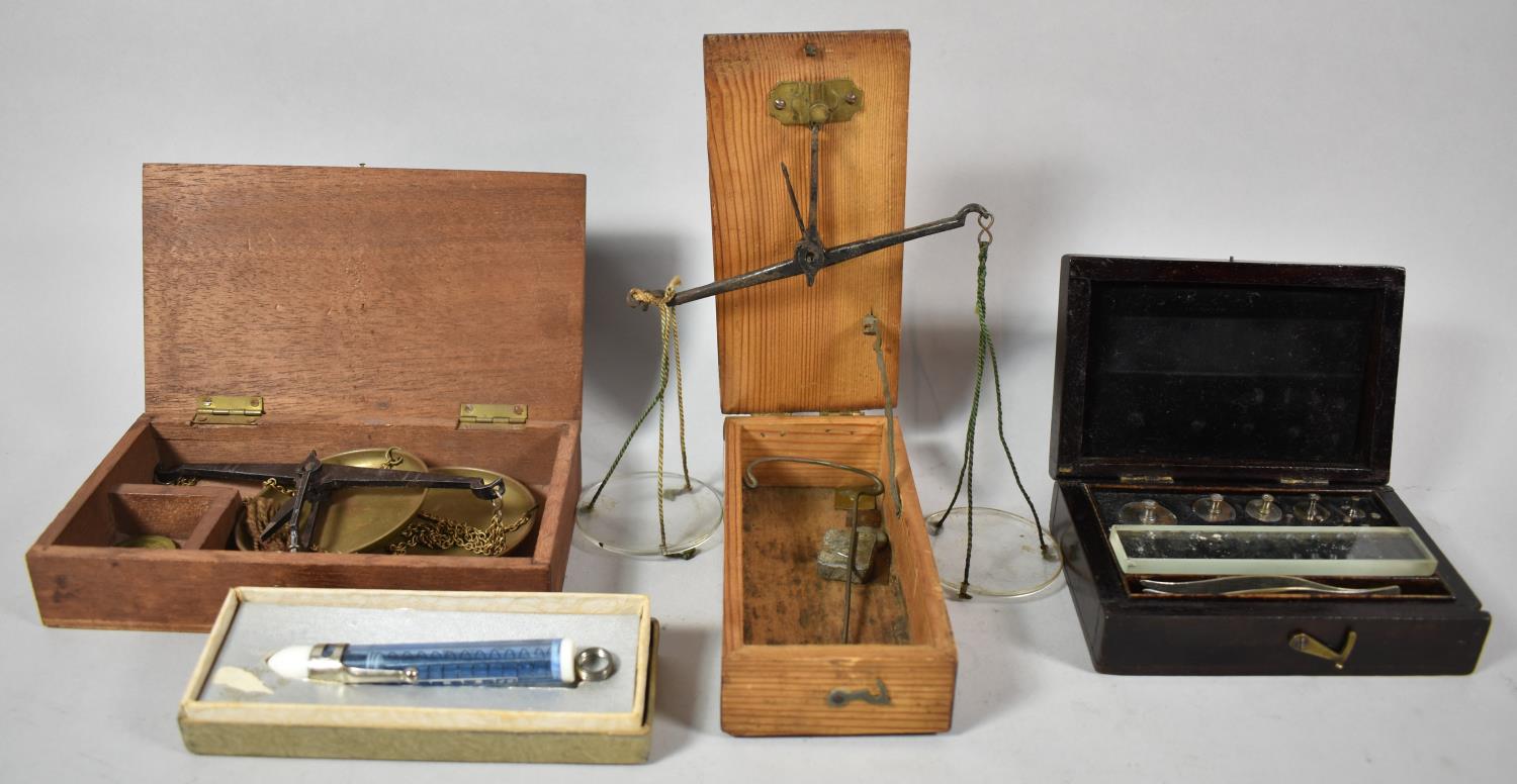 A 19th Century Cased Set of Pan Scales, Set of Edwardian Continental Weights, Brass Jewellers Pan